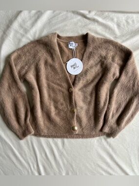 Princess Polly Beige Cardigan Size S/M Fuzzy NWT light Academia Coquette